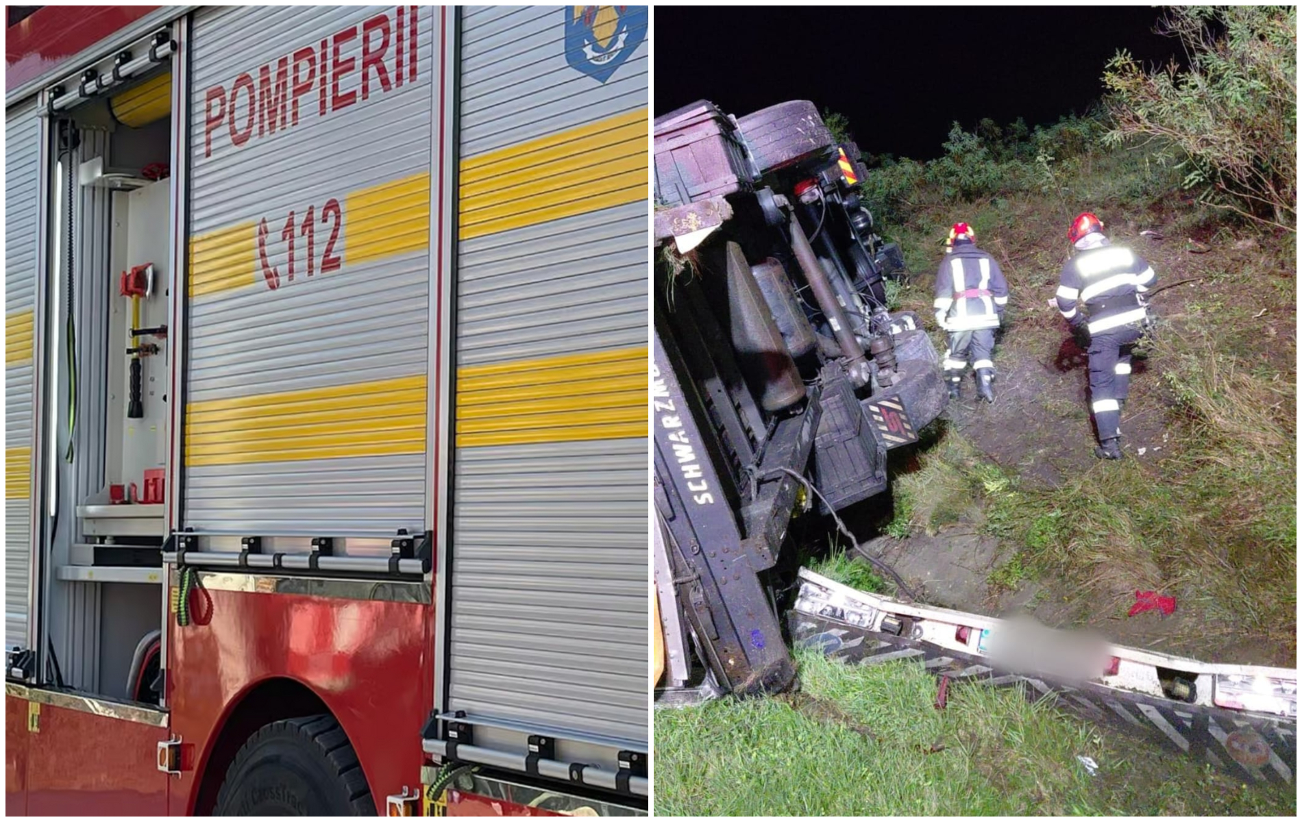 Accident pe Autostrada Transilvania TIR rasturnat interventie pompierilor