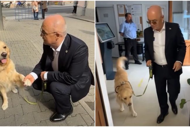 Emil Boc si cainele sau la inaugurarea Primariei Cluj
