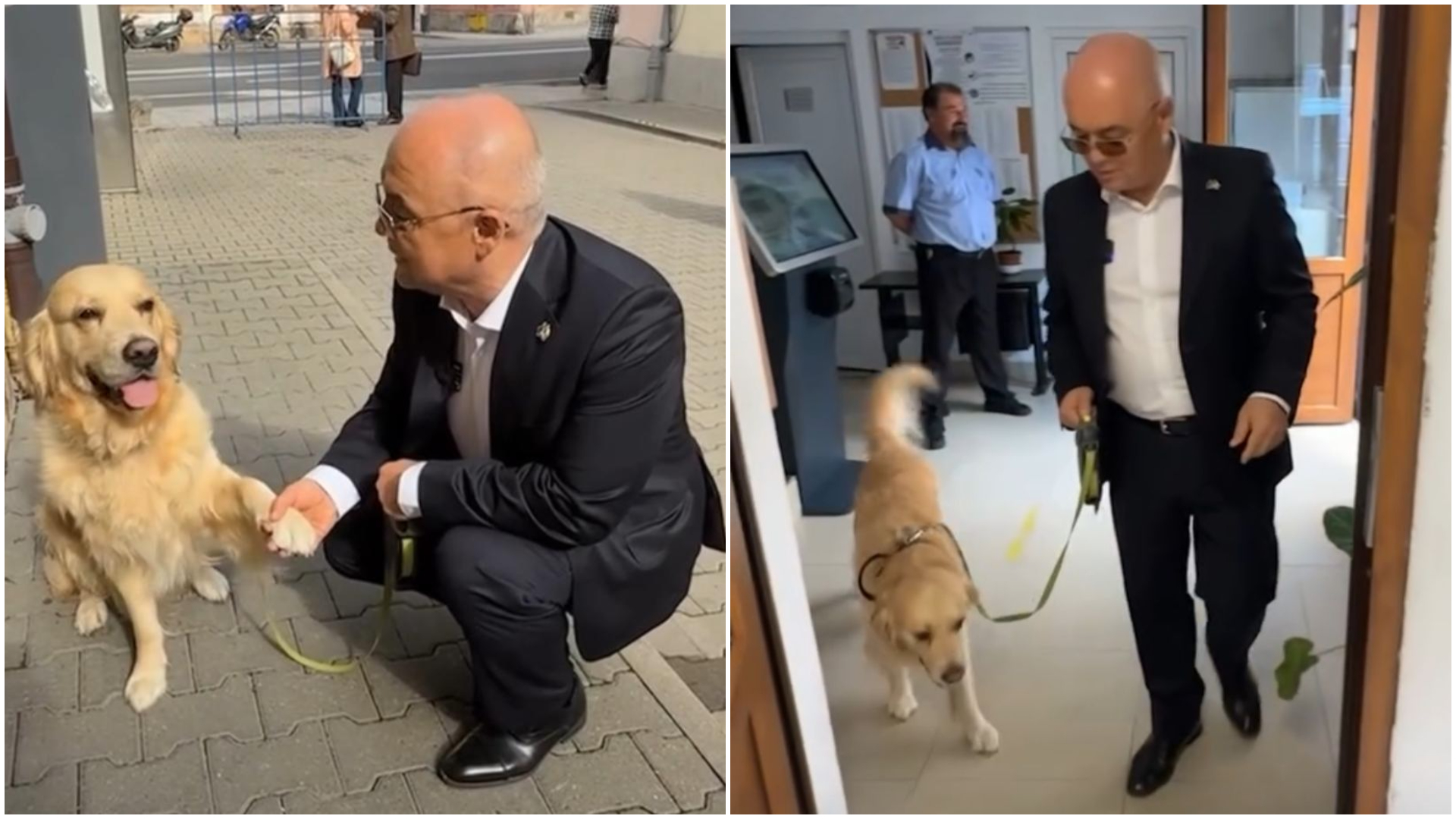 Emil Boc si cainele sau la inaugurarea Primariei Cluj