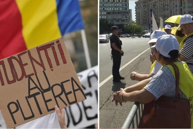 Studentii sprijina protestul profesorilor in Piata Victoriei