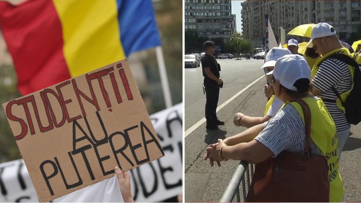 Studentii sprijina protestul profesorilor in Piata Victoriei
