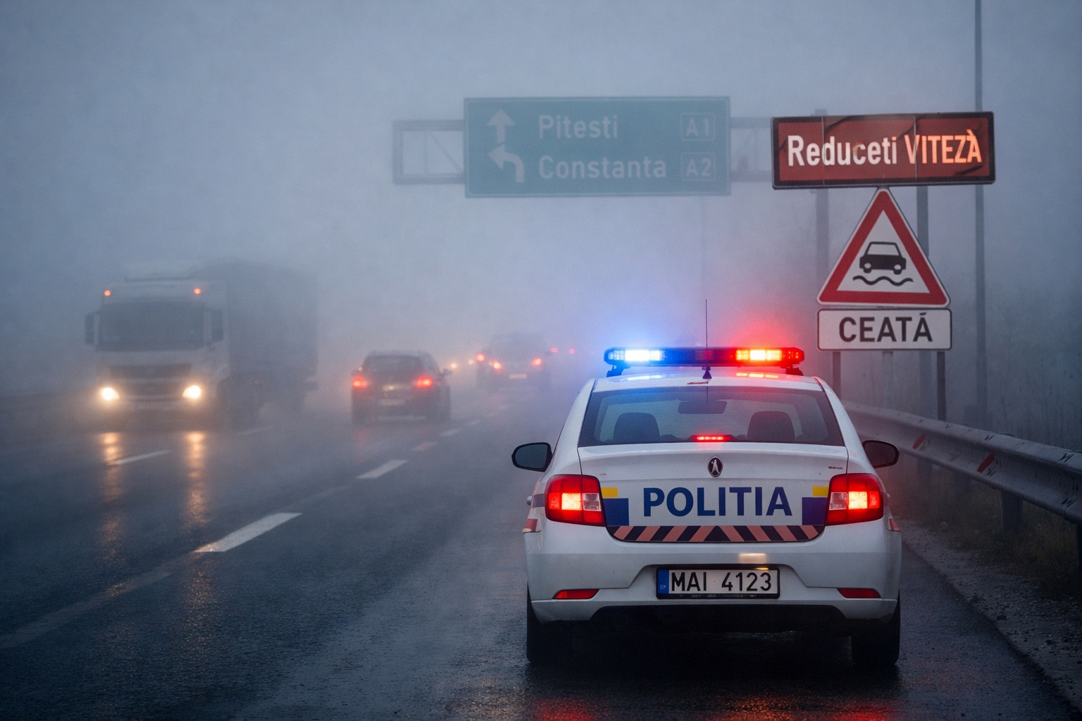 Ceata densa pe drumurile din Romania vizibilitate de sub 200 de metri in aproape 20 de judece si pe mai multe autostrazi