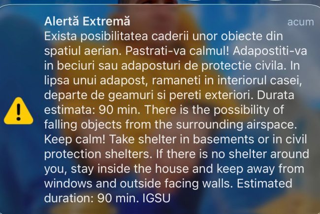 Alerta in judetul Tulcea Mesaj RO Alert dupa ce au fost identificate tinte in apropierea granitei cu Ucraina