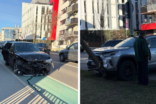 Accident grav in aceasta dimineata la Cluj Doua masini s au ciocnit violent Una dintre ele a doborat un copac
