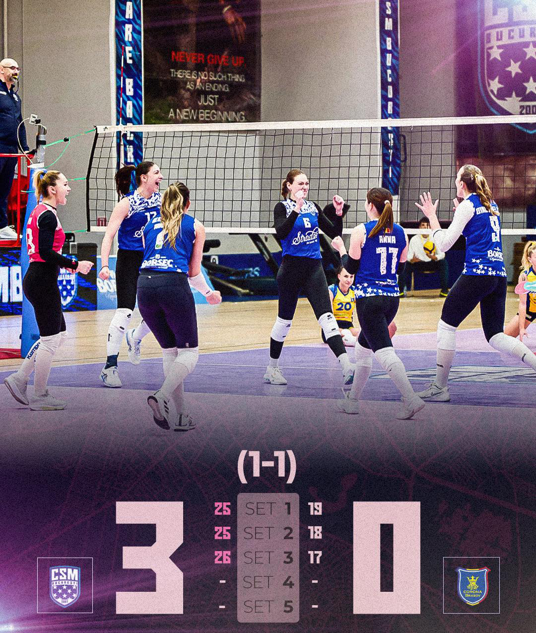 CSM Bucuresti intalneste Corona Brasov si egaleaza seria din sferturile Diviziei A1 la volei feminin