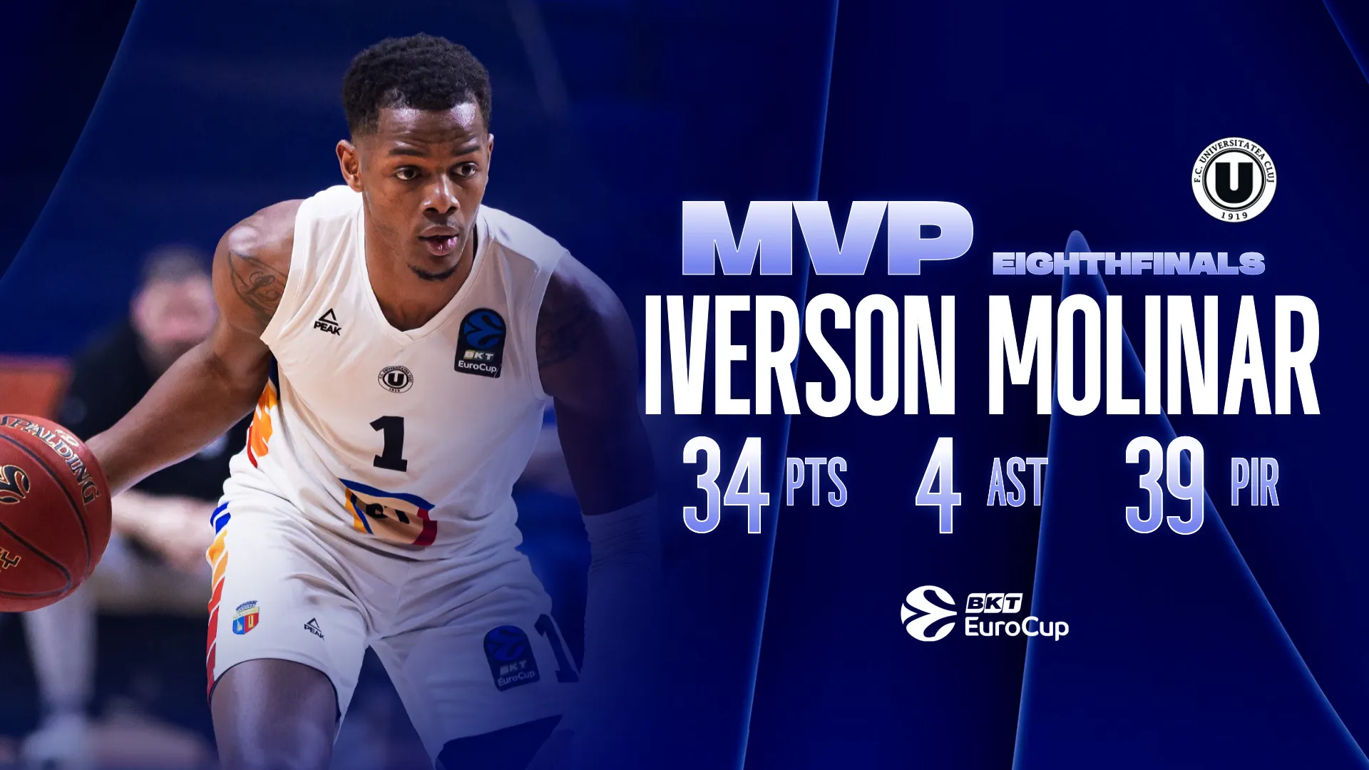 Iverson Molinar de la U BT Cluj Napoca jucatorul cel mai valoros al sferturilor de finala din Eurocup