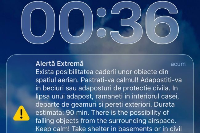 RO Alert pentru judetul Tulcea Locuitorii au fost avertizati cu privire la obiecte cazute din spatiul aerian