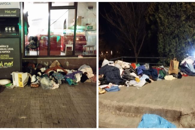 Revolta in Cluj Napoca dupa imagini jenante Haine aruncate pe jos langa contoainere iar problema persist a de luni de zile fara solutii
