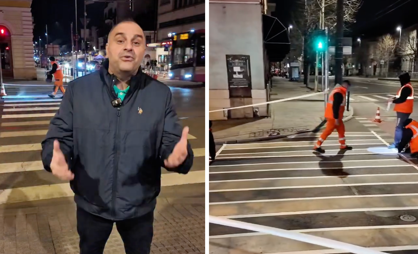 VIDEO Clujul isi reintretine strazile Marcajele rutiere si trecerile de pietoni vor fi refacute dupa iarna