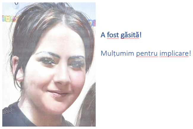 adolescenta de 15 ani disparuta ieri dupa ce a plecat de la scoala a fost gasita mii de clujeni au distribuit informatiile si au ajutat la gasirea ei va multumim