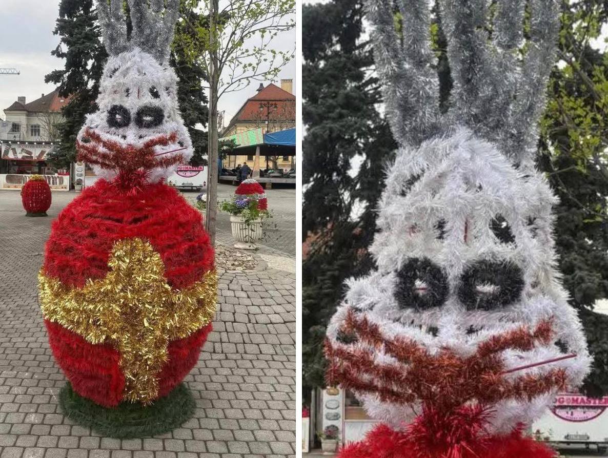 Iepurasi de groaza amplasati in centrul Municipiului Baia Mare starnesc controverse printre localnici E greu de imaginat cum arata
