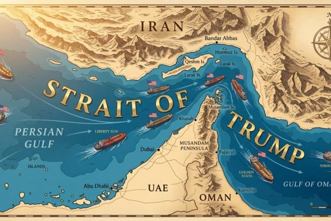 Stramtoarea Trump Presedintele SUA a difuzat o harta in care a redenumit Stramtoarea Ormuz