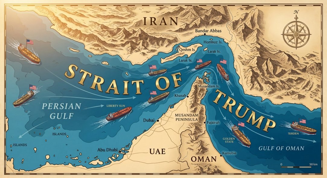 Stramtoarea Trump Presedintele SUA a difuzat o harta in care a redenumit Stramtoarea Ormuz