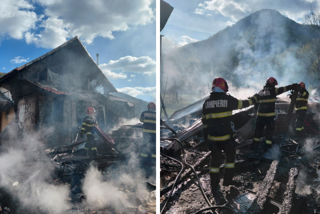 Trei incendii in cateva ore la Cluj Interventii rapide astazi dupa amiaza O casa a fost complet distrusa de foc