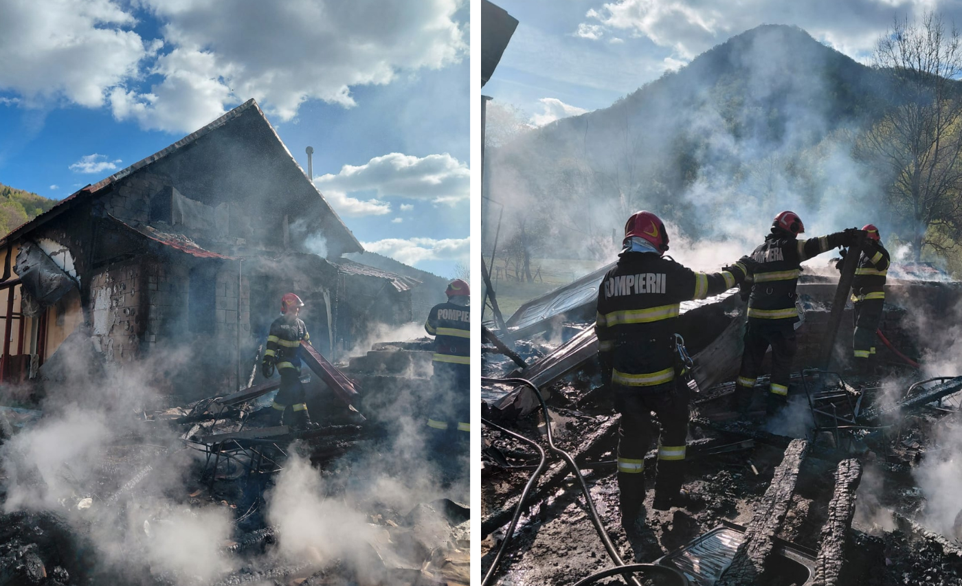 Trei incendii in cateva ore la Cluj Interventii rapide astazi dupa amiaza O casa a fost complet distrusa de foc
