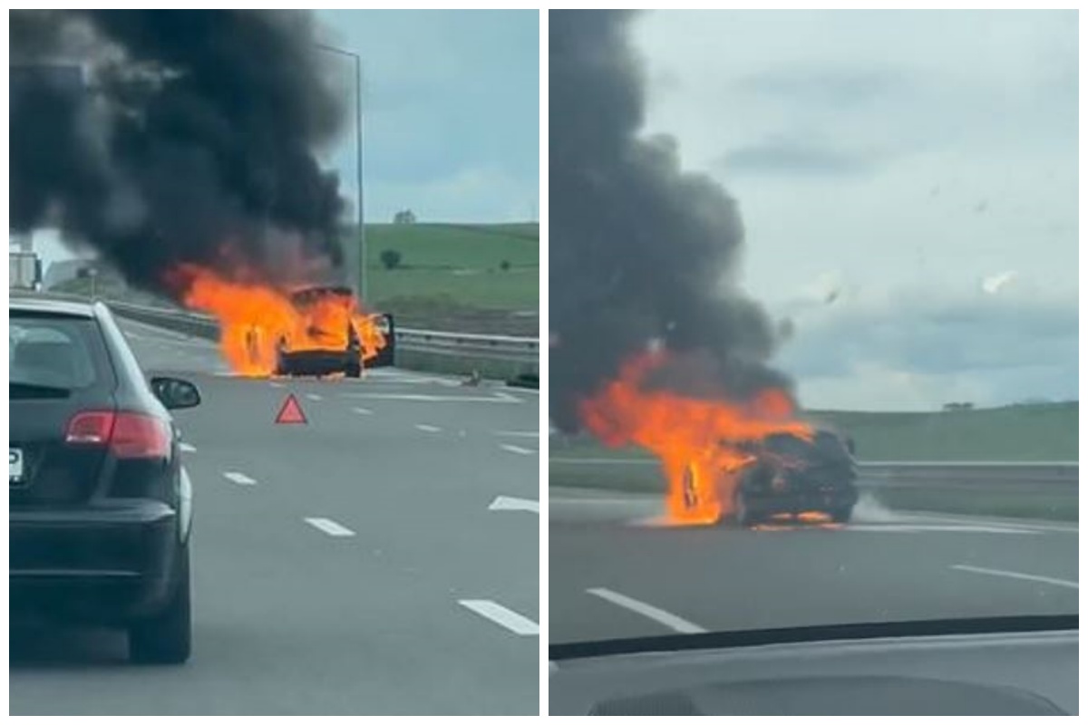 VIDEO incendiu devastator pe DEX4 drumul de conexiune intre Cluj Napoca si A3 masina este o pierdere totala