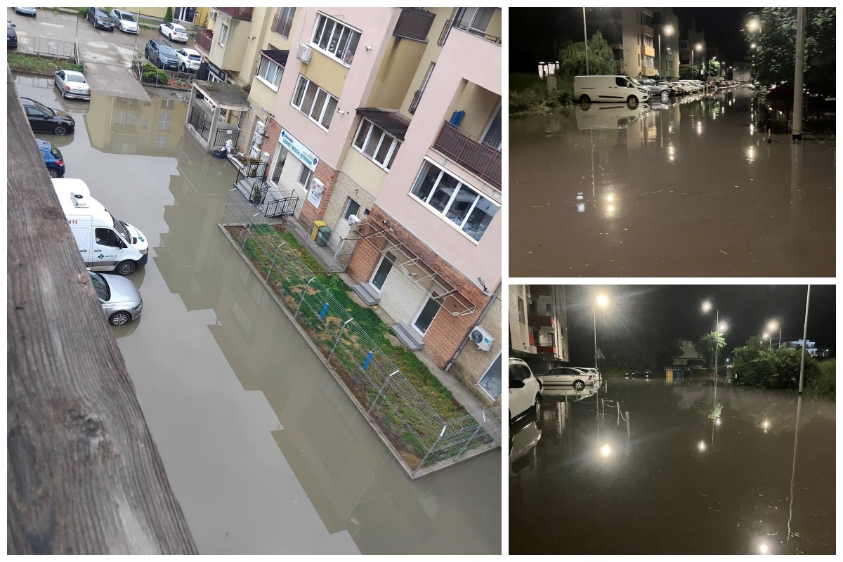Ploaia torentiala de ier i a transformat parcarile unor blocuri din Florest i in laci FOTO