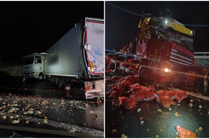 Haos pe Autostrada A10, în miezul nopții. Două camioane s-au lovit, iar pompierii din Cluj au intervenit rapid. Ce s-a întâmplat cu șoferi?