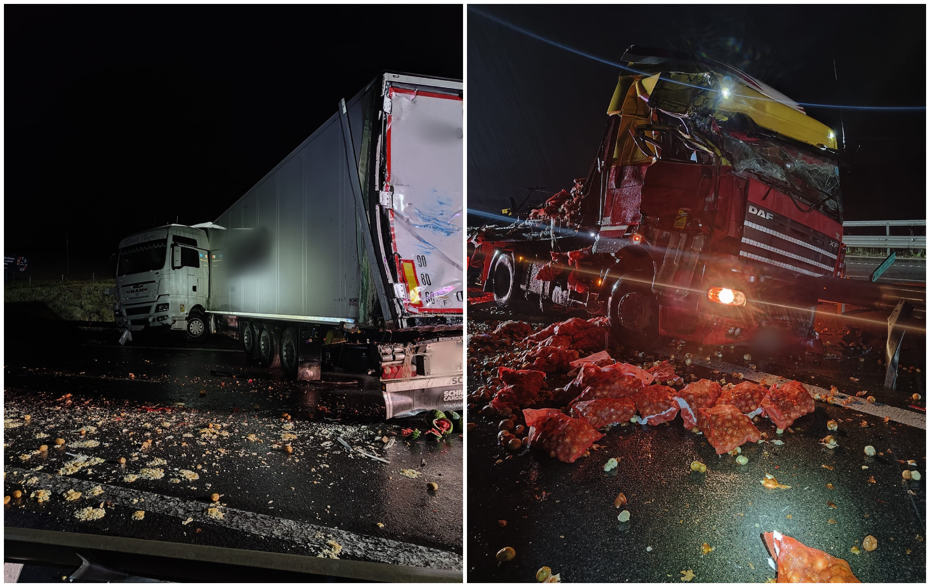 haos pe autostrada a10 in miezul noptii doua camioane sau lovit iar pompierii din cluj au intervenit rapid ce sa intamplat cu soferi
