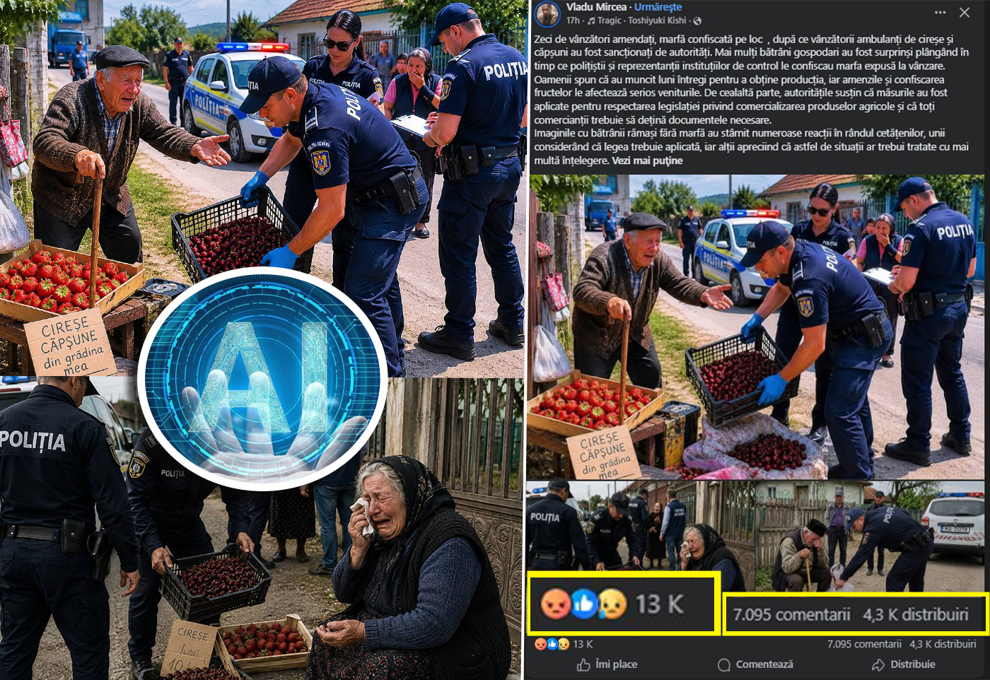 imagini generate de ai cu varstnici plangand si politisti confiscandu le fructele distribuite pe scara larga pe facebook multi utilizatori le au considerat fotografii reale