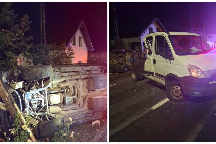Accident in miezul noptii la Cluj O masina s a rasturnat dupa ce a lovit o autoutilitar Pompierii si echipajul SMURD au intervenit rapid