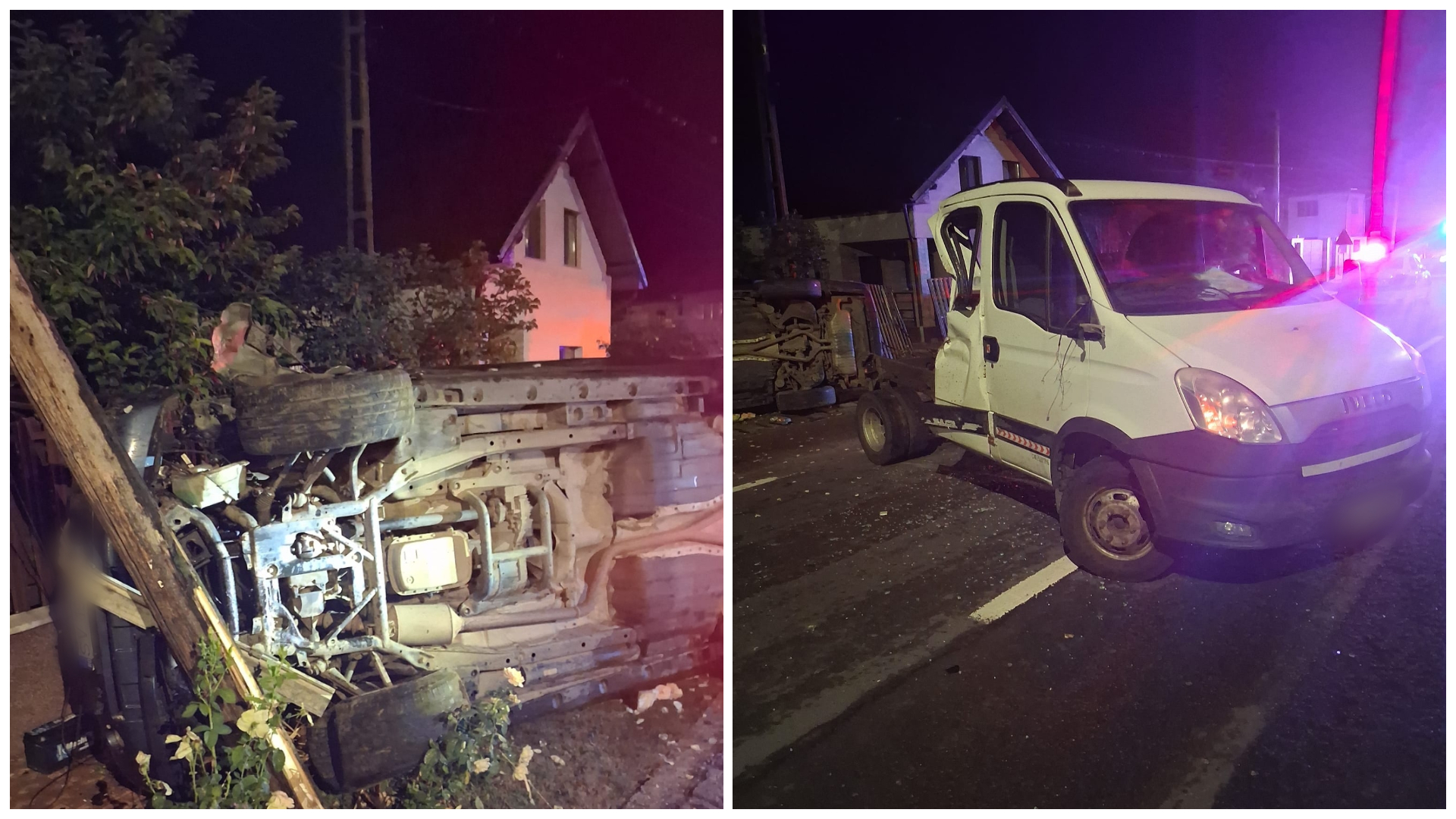 Accident in miezul noptii la Cluj O masina s a rasturnat dupa ce a lovit o autoutilitar Pompierii si echipajul SMURD au intervenit rapid