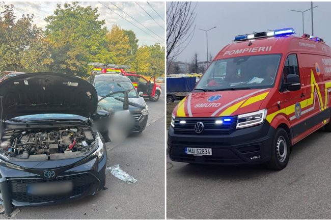 Accident pe strada Campul Painii din Cluj Napoca Un barbat a fost internat la spital dupa o coliziune intre doua masini