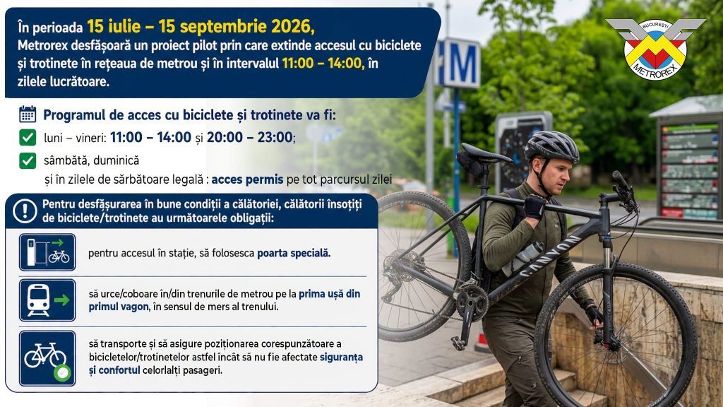 Metrorex schimba regulile pentru biciclete si trotinete Cum poti lua bicicleta cu tine in metrou