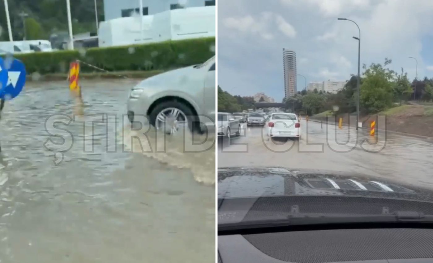 VIDEO O ploaie de 10 minute a transformat intrarea in Cluj intr un lac Soferii au navigat cu masinile ca pe apa