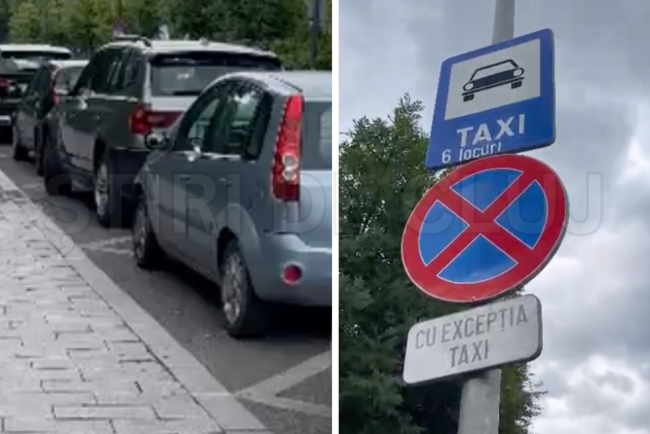 VIDEO Un stand de taxi din Cluj blocat de masini personale soferii sunt obligati sa opreasca pe trecerea de pietoni pentru a lucra