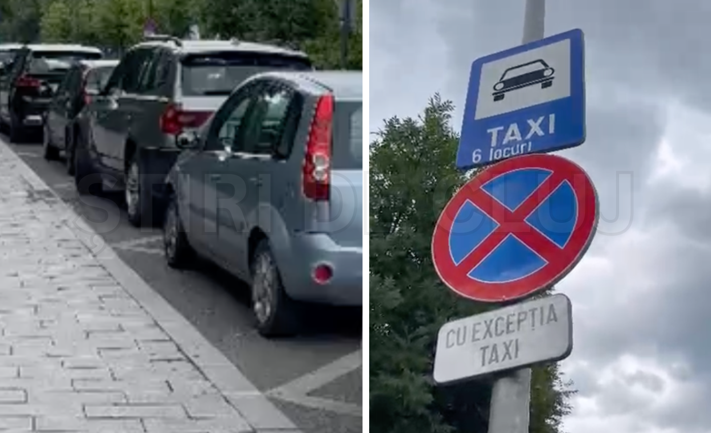 VIDEO Un stand de taxi din Cluj blocat de masini personale soferii sunt obligati sa opreasca pe trecerea de pietoni pentru a lucra