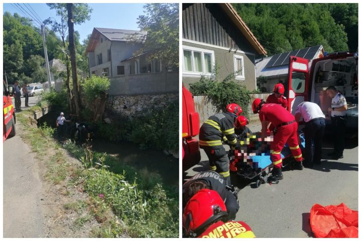 Familia s a rasturnat cu ATV ul intr o albie O femeie din Floresti Cluj impreuna cu fetita sa de 3 ani si sotul transportati de urgenta FOTO