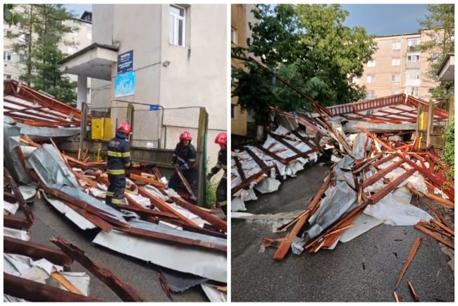 VIDEO Furtuna a cauzat daune in Cluj Acoperisul unui bloc din Dej s a prabusit peste masinile parcate in apropiere