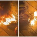 VIDEO Imagini socante Patru masini au ars noaptea trecuta in parcarea unui bloc din Oradea iar flacarile ajungeau pana la etajul 1