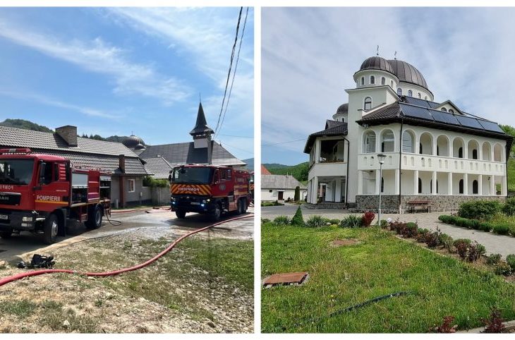 VIDEO Manastirea Casiel cu o istorie de peste 200 de ani a fost din nou afectata de un incendiu Flacarle au fost la un pas sa o distruga astazi