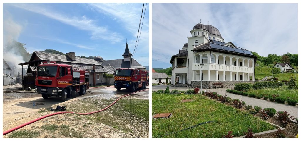 VIDEO Manastirea Casiel cu o istorie de peste 200 de ani a fost din nou afectata de un incendiu Flacarle au fost la un pas sa o distruga astazi