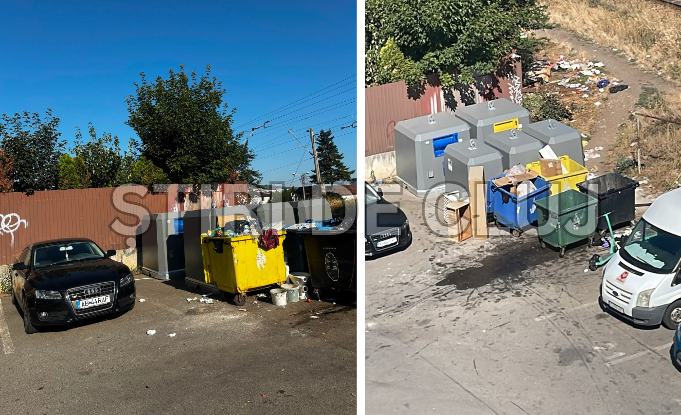 VIDEO Probleme cu continuele de gunoi lang un bloc din Cluj Deseurile sunt raspandite pe locurile de parcare Trebuie golite mai des