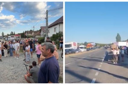 VIDEO. Un nou val de proteste pe DN1 în Cluj. Trafic blocat și cozi uriașe de mașini spre Cluj-Napoca.
