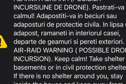 Alertă aeriană în nordul județului Tulcea; locuitorii, îndemnați să se adăpostească